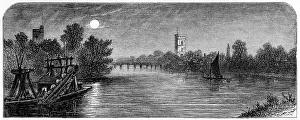 Putney Collection: Putney Bridge and Church by Moonlight, 1880. Artist: Robert Taylor Pritchett