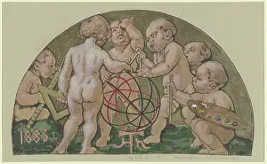 Fresco Prints: Putti with armillary sphere from the (destroyed) mosaic at the 'Zum Kaiser Karl' house
