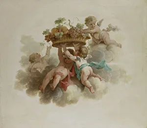 Fruit Basket Prints: Four Putti Carrying a Fruit Basket, c.1725-c.1774. Creator: Anon