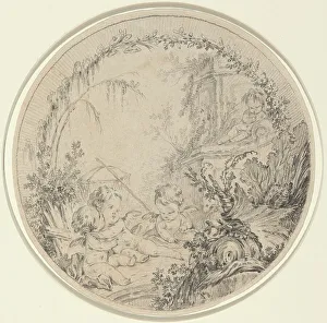 Eisen Charles Dominique Joseph Prints: Three Putti with a Fishing Net. Creator: Charles Eisen