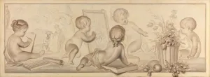 Jurriaan Andriessen Prints: Six Putti with Flowers and Fruit and Attributes of the Art of Drawing