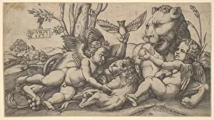 Master Prints: Putti and Lions, 1547. Creator: Master FG