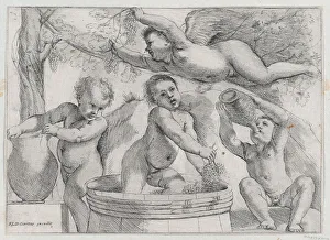 Juvenile Prints: Four Putti Making and Drinking Wine, ca. 1620-1640. Creator: Unknown