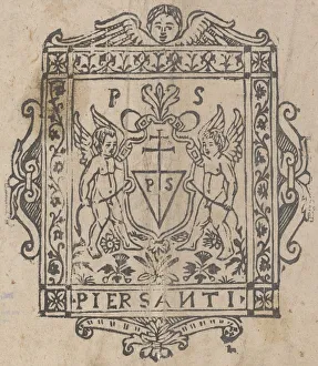 Two Putti with Shield Inscribed Pier Santi, 16th century. Creator: Unknown