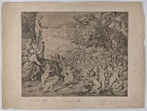 Nudes Gallery: Putti before a statue of Venus;after Titian, 1636. Creator: Giovanni Andrea Podestà