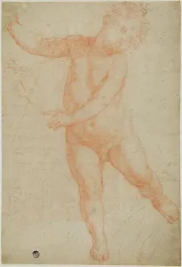 Putto Poised on Right Leg (recto); Sketch of a Draped Arm (verso), 1575/1600. Creator: Domenico Cresti