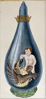 Flask Prints: A putto pours a phial into a dragon's mouth