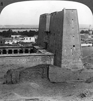 The pylon and court of the temple of Horus at Edfu, Egypt, 1900. Artist: Underwood & Underwood