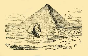 Chephren Gallery: The Pyramid Tomb of King Khufu and the Great Sphinx at Gizeh, Egypt, c1930. Creator: Unknown