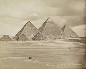 Plateau Prints: The Pyramids at Giza, 19th century. Creator: Maison Bonfils