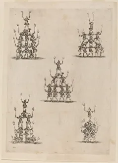 Entertainers Prints: Pyramids of Jugglers, 1652. Creator: Stefano della Bella