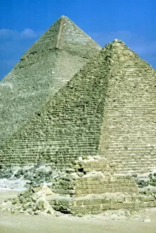 Chephren Gallery: Pyramids of Khafre on left and of Mycerinus on right, Giza, Egypt, c26th century BC