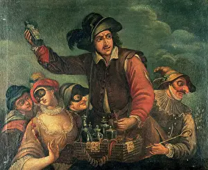 Carrying On Shoulders Prints: A quack selling medicines. Creator: Unknown