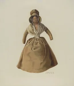 Angus Charlotte Prints: Quaker Doll, c. 1940. Creator: Charlotte Angus