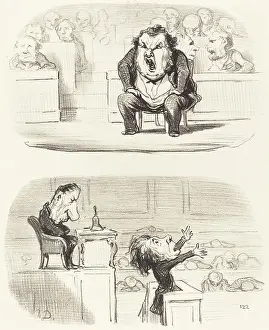 Asleep Prints: Quand un orateur ennuyeux monte a la tribune, 1850. Creator: Honore Daumier