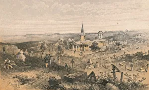 Quarantine Prints: Quarantine Cemetery and Church with French Battery No. 50, 1856. Artist: Georges McCulloch