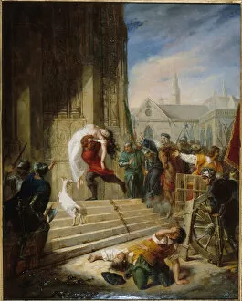 Quasimodo saves Esmeralda from the executioners, 1832. Creator: Henry (Latil)