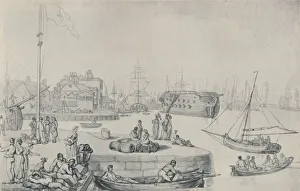 Londoners Then And Now Collection: The Quay, Blackwall Docks, 1810, (1920). Artist: Thomas Rowlandson