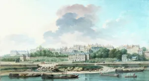 Raguenet Nicolas Prints: The Quay and Village of Passy, ??seen from the left bank, 1757. Creator: Nicolas Raguenet