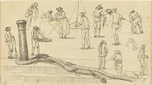 Joseph Vernet Prints: Quayside Figures and a Length of Rope Attached to a Bollard. Creator: Claude-Joseph Vernet