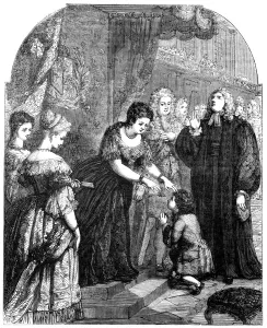Queen Anne (1665-1714) touching young Samuel Johnson for the evil