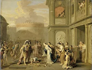 Hoet I Gerard Prints: Queen Cleophis Offering Wine to Alexander the Great after his Conquest of Mazaka
