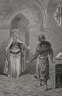 The Queen consort of Aragon Juana Enriquez (1425-1468) visits Charles, Prince of Viana... 1890. Creator: Joan Serra y Pausas