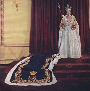 Queen Elizabeth Ii Gallery: Queen Elizabeth II in coronation robes, 1953. Artist: Sterling Henry Nahum Baron