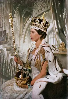 Martin Prints: Queen Elizabeth II with crown, orb and sceptre, 2 June 1953, (1962). Creator: Unknown