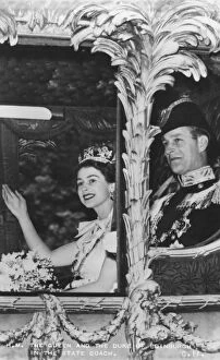 Admiral Of The Fleet Gallery: Queen Elizabeth II and Duke of Edinburgh in the State Coach, The Coronation, 2nd June 1953