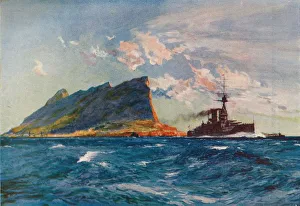 Charles Dixon Prints: The Queen Elizabeth off Gibraltar, c1918 (1919). Artist: Charles Dixon