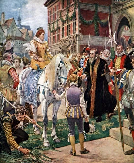 Images Dated 17th August 2007: Queen Elizabeth Opening the Royal Exchange in 1570, (c1920).Artist: Ernest Crofts