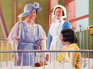 Visiting Prints: Queen Elizabeth visiting a childrens ward at the Middlesex Hospital, 1935. (1937)