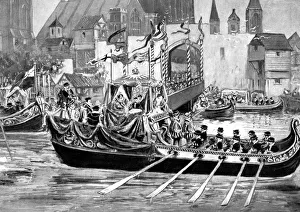 Queen Elizabeths river coronation procession, London, 1558 (c1905) Queen Elizabeths river coronation procession, London, 1558 (c1905)