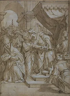Lead White Prints: Queen Intervening to Spare the Life of a Bishop Saint, c.1634. Creator: Lazzaro Tavarone