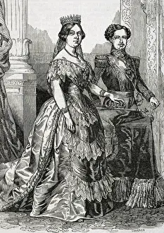 Queen Isabella II of Spain, (1830-1904) and her husband Francisco de Asis, Duke of Cadiz... 1853. Creators: Eusebio Zarza, Coderch