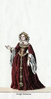 Catalina De Aragon Collection: Queen Katharine, costume design for Shakespeares play, Henry VIII, 19th century