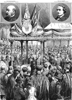 Laying Prints: The Queen laying the Foundation Stone of the New Medical Examination Hall on the Victoria Embankmen Creator: Durand