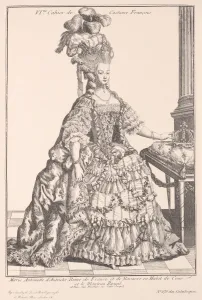 Guillotined Prints: Queen Marie Antoinette of France (1755-1793) in court dress, ca 1778