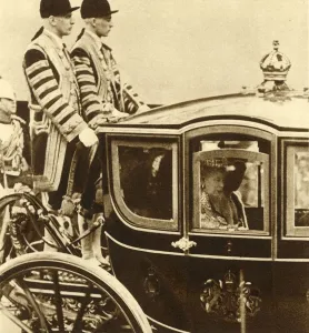Footman Prints: Queen Mary, in her coach of glass, accompanied by Queen Maud of Norway, 1937