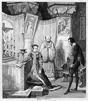 Queen Of England And Ireland Collection: Queen Mary at the instance of Simon Renard affiancing herself to Philip of Spain, 1840