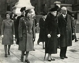 Marina Prints: Queen Mary, Princess Elizabeth, Princess Margaret... Armistice Day, 1945, (1951)