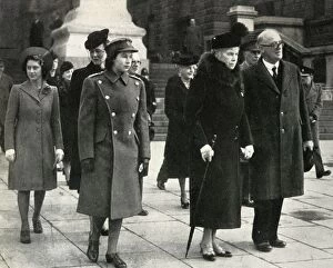 Mrs George Buthlay Gallery: Queen Mary, Princess Elizabeth, Princess Margaret... Armistice Day, 1945, (1951)
