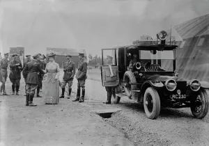 Headquarters Prints: Queen Mary visits aerodrome shed, 5 Jul 1917. Creator: Bain News Service