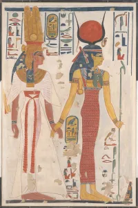 Hieroglyphic Prints: Queen Nefertari being led by Isis, ca. 1279-1213 B. C. Creator: Charles Wilkinson