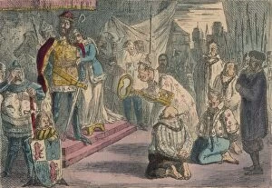 Calais Gallery: Queen Philippa interceding with Edward III for the Six Burgesses of Calais, 1850. Artist: John Leech