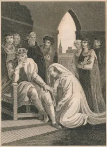 Simon De Collection: Queen of Richard II, interceeding for the Life of Simon Burley, 1388, (1864). Artist: T Cook