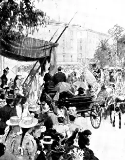Jean Prints: The Queen in the Riviera: Her Majesty witnessing the Children's Battle of Flowers at Nice