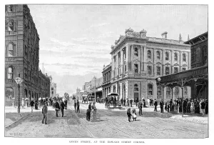 Brisbane Prints: Queen Street, at the Edward Street Corner, Brisbane, 1860, (1886). Artist: WC Fitler