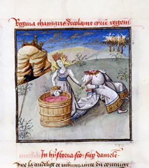 Queen Tomyris. From: Speculum Humanae Salvationis (Mirror of Human Salvation) by Ludolph of Saxony. Artist: Anonymous
